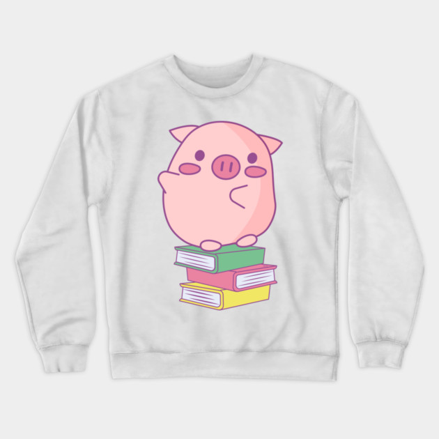 Cute Pink Piggy Sitting on Books Design Crewneck Sweatshirt by creative