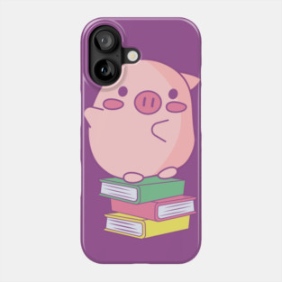 Cute Pink Piggy Sitting on Books Design Phone Case
