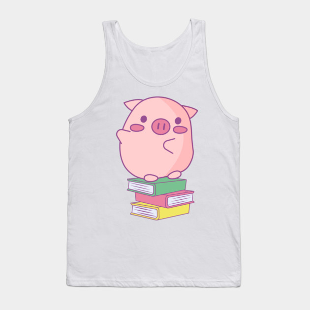 Cute Pink Piggy Sitting on Books Design Tank Top by creative