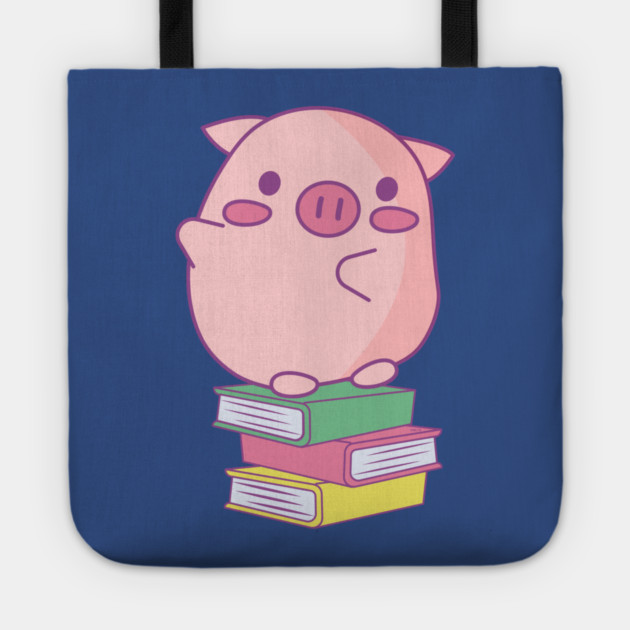 Cute Pink Piggy Sitting on Books Design Tote by creative