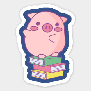 Cute Pink Piggy Sitting on Books Design Magnet