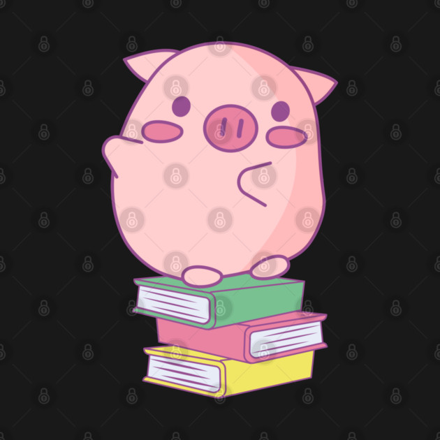 Cute Pink Piggy Sitting on Books Design by creative