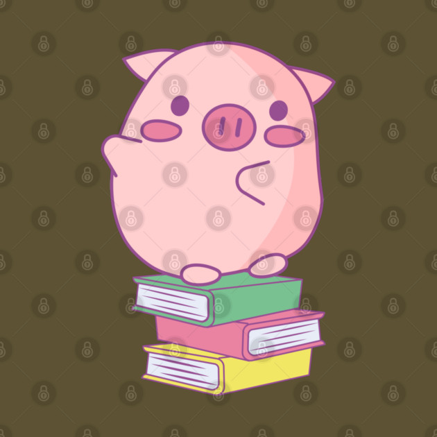 Cute Pink Piggy Sitting on Books Design by creative