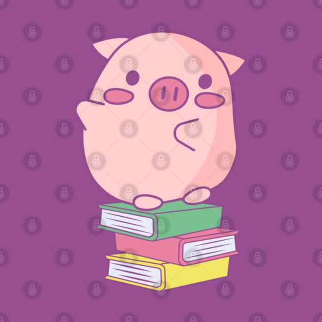 Cute Pink Piggy Sitting on Books Design by creative