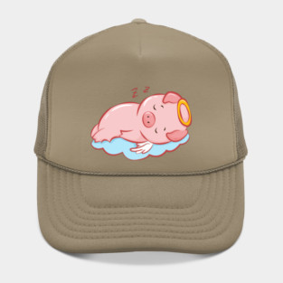 Cute Pink Piggy Angel Sleeping on a Cloud Hat