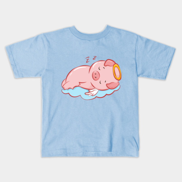 Cute Pink Piggy Angel Sleeping on a Cloud Kids T-Shirt by creative
