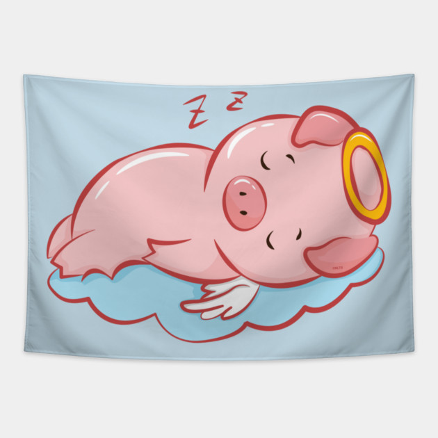 Cute Pink Piggy Angel Sleeping on a Cloud Tapestry by creative