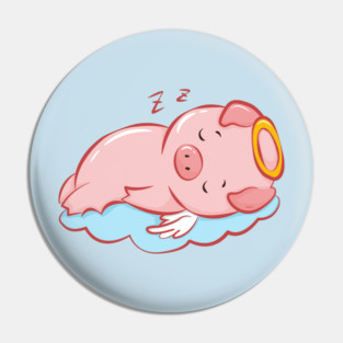 Cute Pink Piggy Angel Sleeping on a Cloud Pin