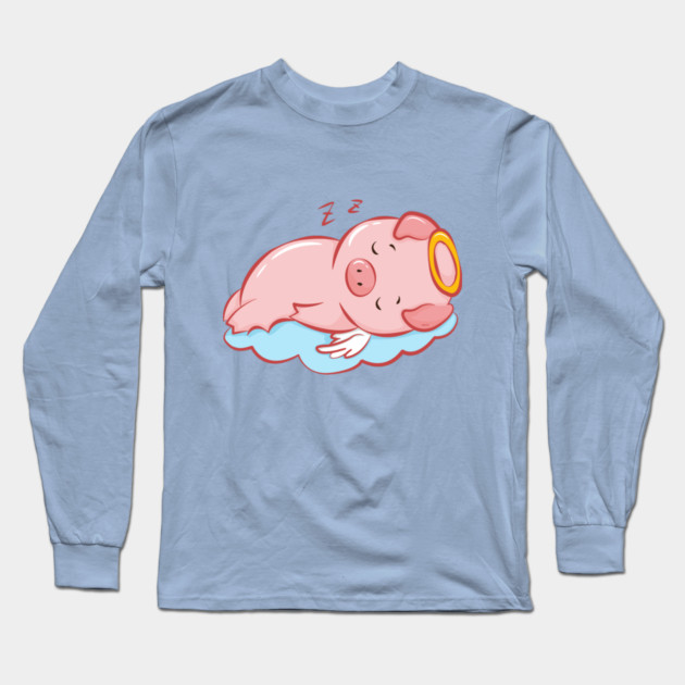 Cute Pink Piggy Angel Sleeping on a Cloud Long Sleeve T-Shirt by creative