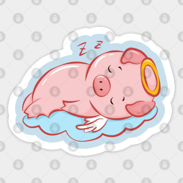Cute Pink Piggy Angel Sleeping on a Cloud Sticker by creative