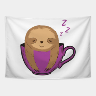 Sloth Sleeping in a Cup Funny Tapestry