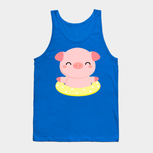 Cute Pink Piggy Relaxing in Pool Tank Top by creative