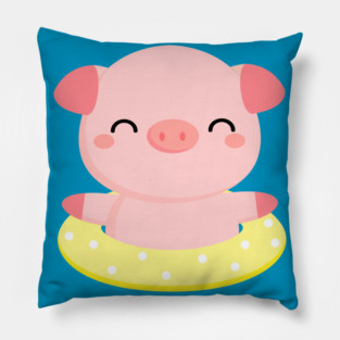 Cute Pink Piggy Relaxing in Pool Pillow