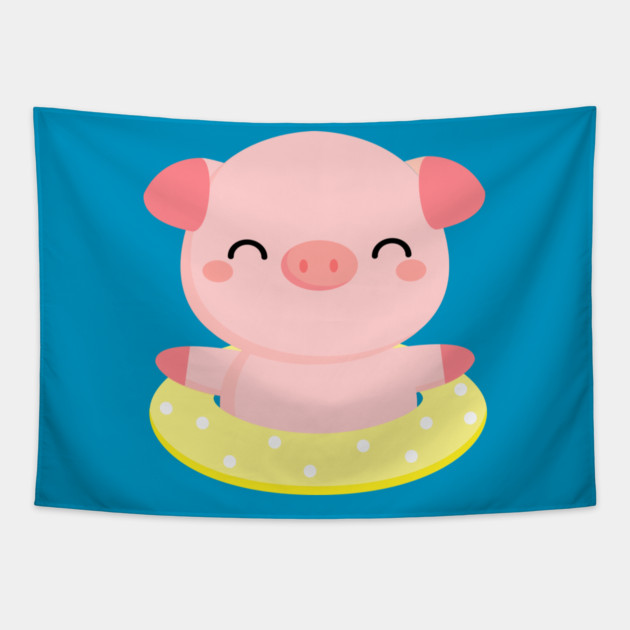 Cute Pink Piggy Relaxing in Pool Tapestry by creative