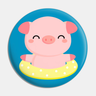 Cute Pink Piggy Relaxing in Pool Pin