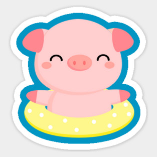 Cute Pink Piggy Relaxing in Pool Magnet