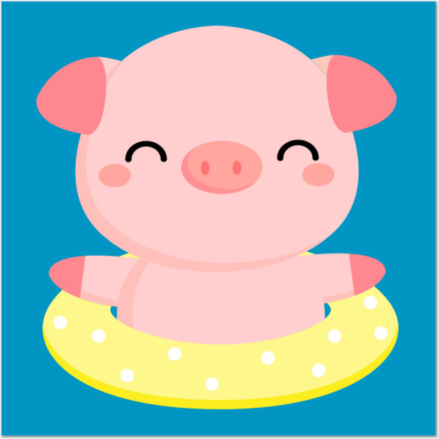 Cute Pink Piggy Relaxing in Pool Wall Art by creative