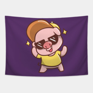 Cute Summer time Piggy with Sunglasses Tapestry