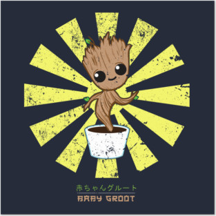 Baby Groot Retro Japanese Guardians Of The Galaxy Posters and Art
