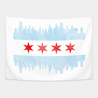 Distressed Chicago Skyline Flag Tapestry