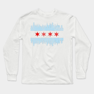 Distressed Chicago Skyline Flag Long Sleeve T-Shirt