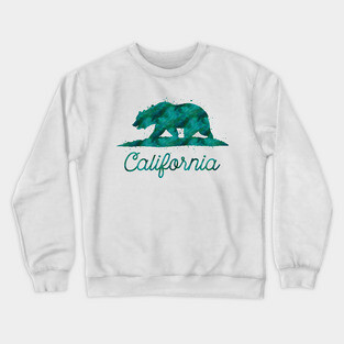 Green Watercolor California State Flag Bear Crewneck Sweatshirt