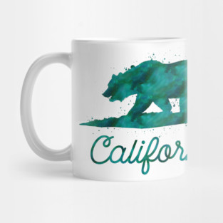 Green Watercolor California State Flag Bear Mug