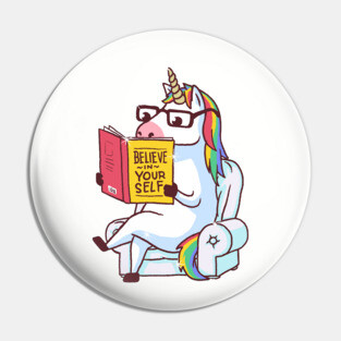 Believe in Yourself Unicorn Reading Book Pin