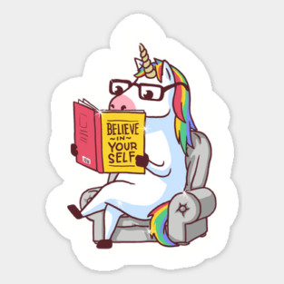 Believe in Yourself Unicorn Reading Book Sticker