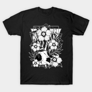 Cat skull and pretty flowers T-Shirt