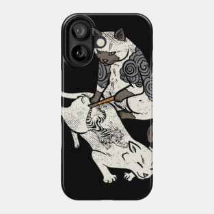 Cat inking Tiger on Cat Irezumi Tattoo Artist Catlover Gift Phone Case