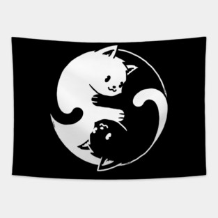 Yin Yang Cat Black & White Tapestry