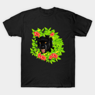 Tropical - Jaguar Cat, Black panther, Floral theme T-Shirt