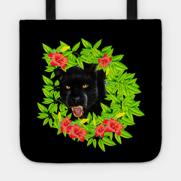 Tropical - Jaguar Cat, Black panther, Floral theme Tote by logiamerch