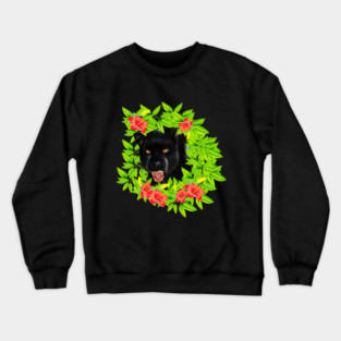 Tropical - Jaguar Cat, Black panther, Floral theme Crewneck Sweatshirt