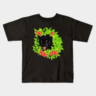 Tropical - Jaguar Cat, Black panther, Floral theme Kids T-Shirt