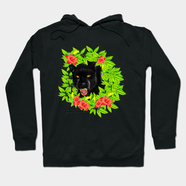 Tropical - Jaguar Cat, Black panther, Floral theme Hoodie by logiamerch