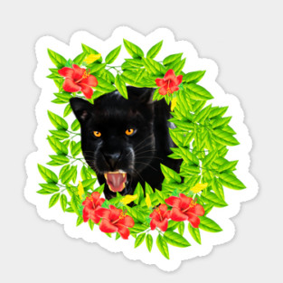 Tropical - Jaguar Cat, Black panther, Floral theme Magnet