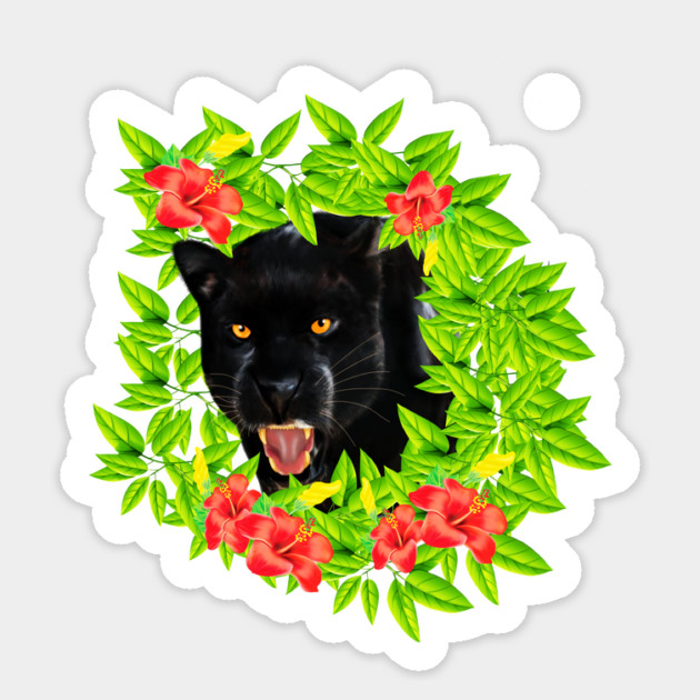 Tropical - Jaguar Cat, Black panther, Floral theme Magnet by logiamerch