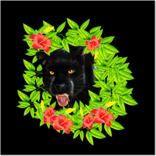 Tropical - Jaguar Cat, Black panther, Floral theme Posters and Art