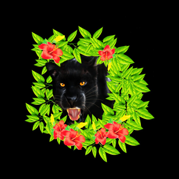 Tropical - Jaguar Cat, Black panther, Floral theme by logiamerch