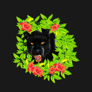 Tropical - Jaguar Cat, Black panther, Floral theme T-Shirt