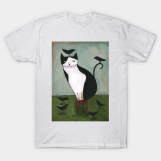 Tuxedo Cat and Crow Friends T-Shirt