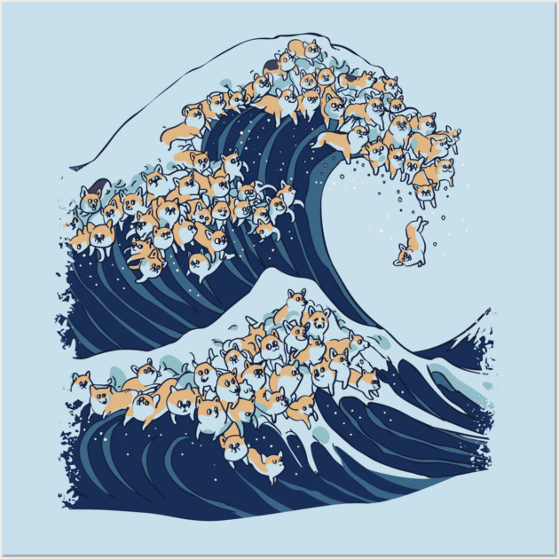 The Great Wave of Corgi Wall Art by huebucket