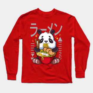 Ramen Panda Cute Kawaii Panda Eating Ramen Long Sleeve T-Shirt