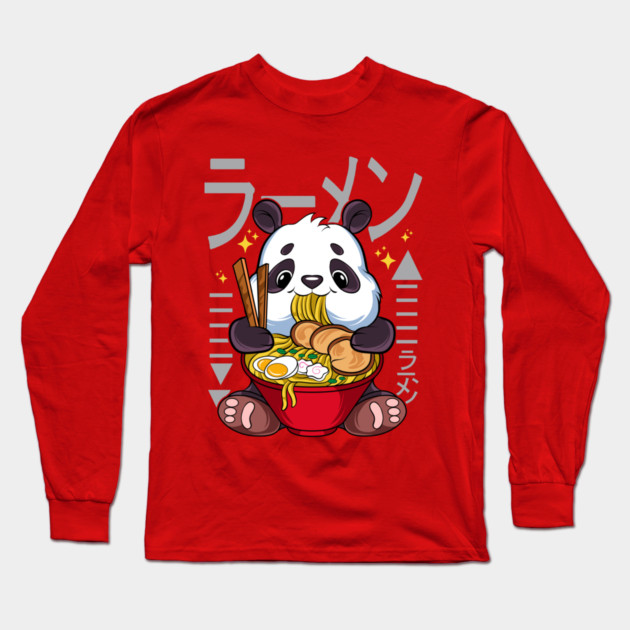 Ramen Panda Cute Kawaii Panda Eating Ramen Long Sleeve T-Shirt by creative