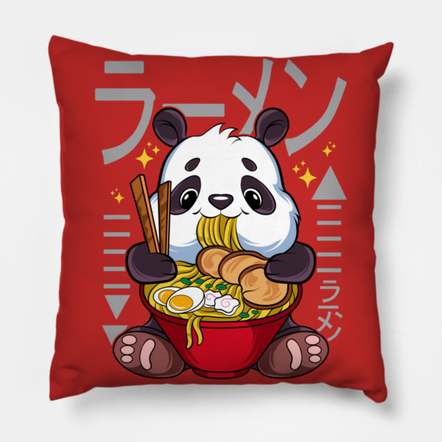 Ramen Panda Cute Kawaii Panda Eating Ramen Pillow by creative