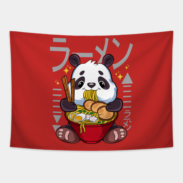 Ramen Panda Cute Kawaii Panda Eating Ramen Tapestry by creative