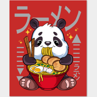 Ramen Panda Cute Kawaii Panda Eating Ramen Posters and Art