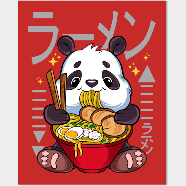 Ramen Panda Cute Kawaii Panda Eating Ramen Wall Art by creative